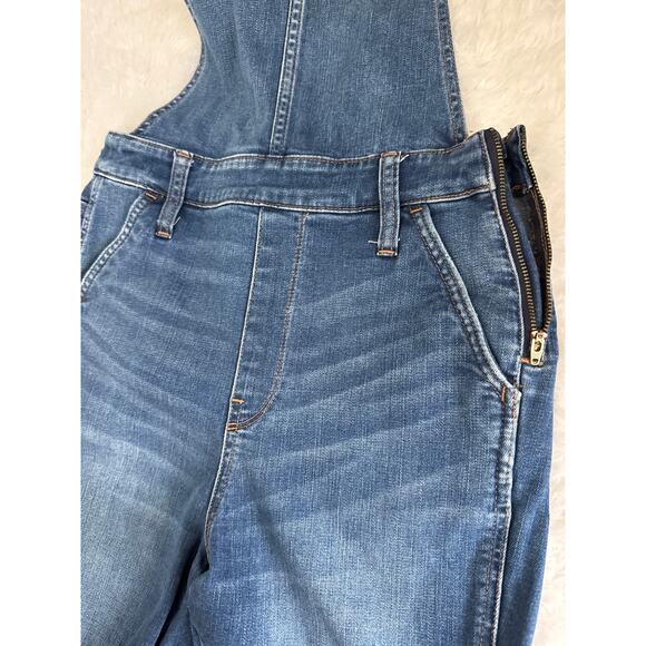 Madewell Denim Overalls Medium Wash Distressed Knees size ziper  Medium - Picture 8 of 10
